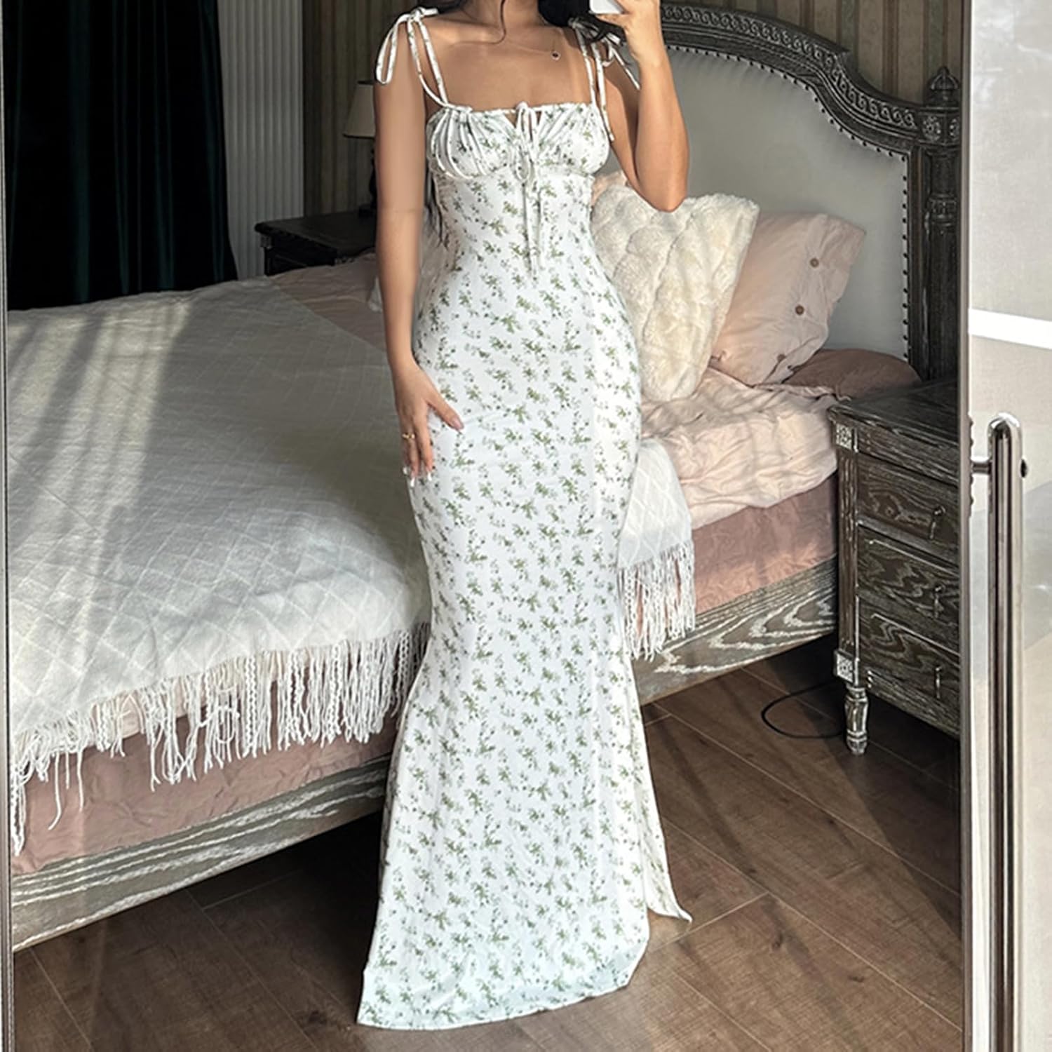 Women Backless Maxi Dress Sexy Sleeveless Spaghetti Strap Floral Bodycon Maxi Dress Cocktail Party Long Dress - Image 3