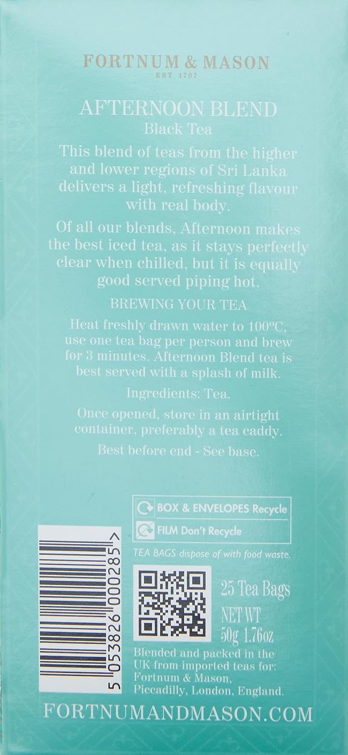 Fortnum and Mason British Tea Royal Blend Breakfast Blend Afternoon Blend, 25 Tea Bags Per Type - Bundled In QualBuy Branded Box