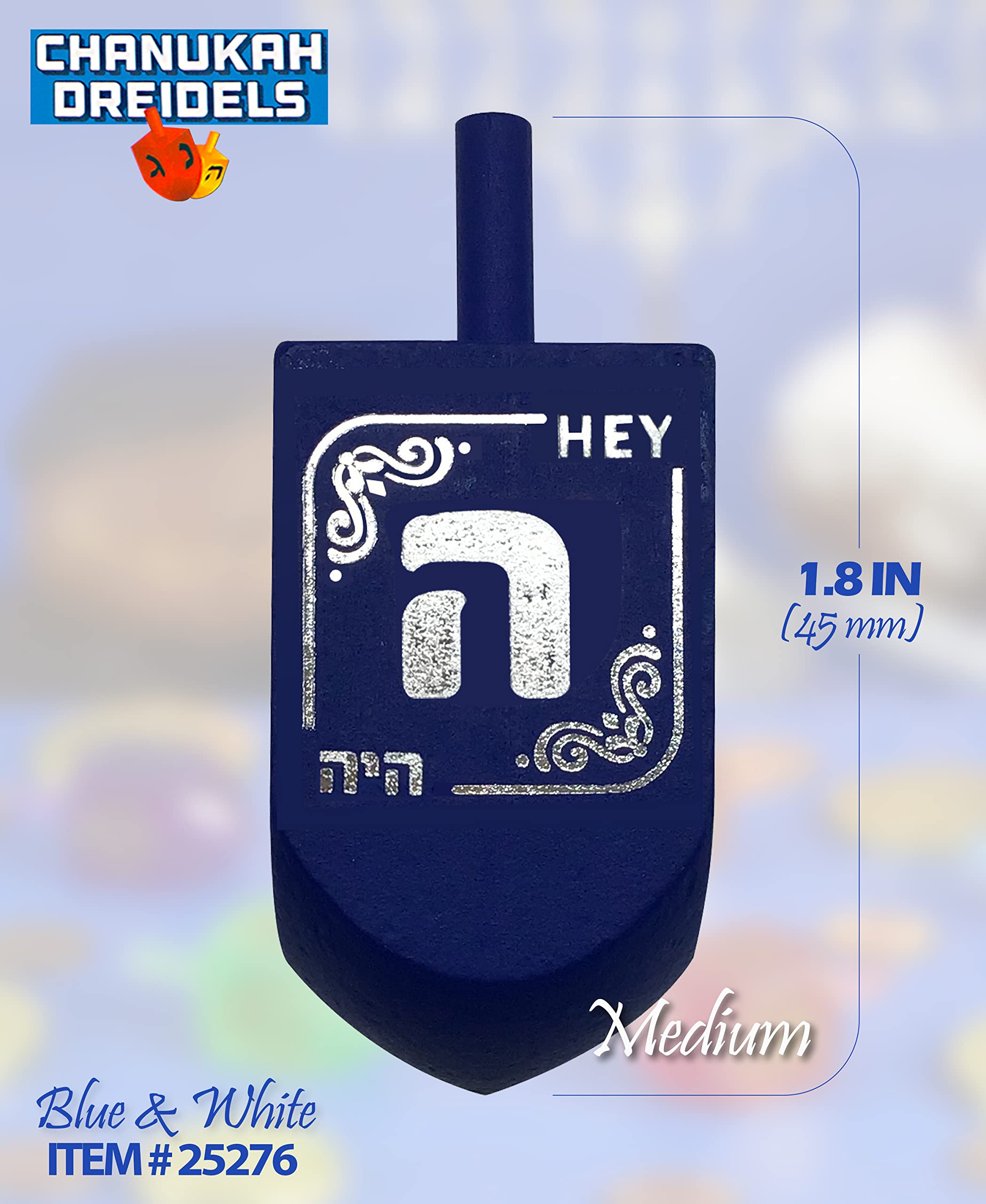 Izzy 'n' Dizzy Hanukkah Dreidels - Blue and White Wooden Dreidel - 4 Pack Medium - Hand Painted - Game Instructions Included