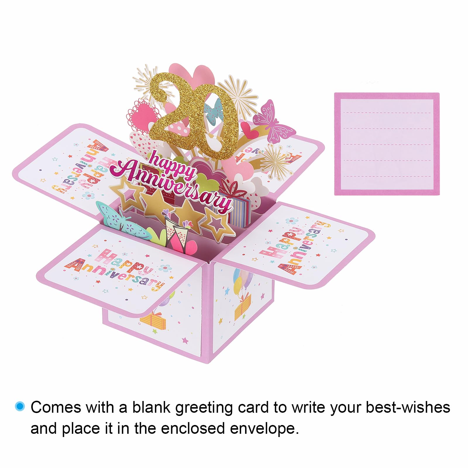 PATIKIL 20 Year Anniversary Card, Happy Anniversary Cards Wedding Anniversary Card for Wife Men Her Couple Pink - Image 3