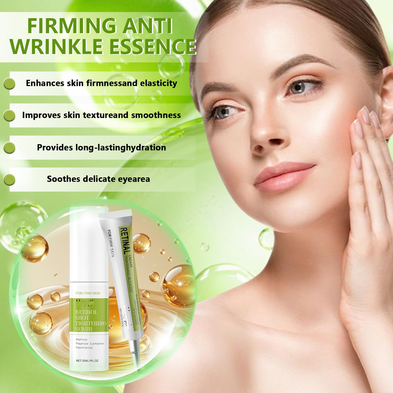 2 Pièces Retinol Shot Sérum, Retinol Tightening Booster, Crème Sérum Raffermissante au Rétinol, Rétrécit les Pores, Réduit les Ridules, Convient à Tous les Types de Peau | Crème Sérum Raffermissante au Rétinol, Réduit les Ridules, Convient à Tous les Type