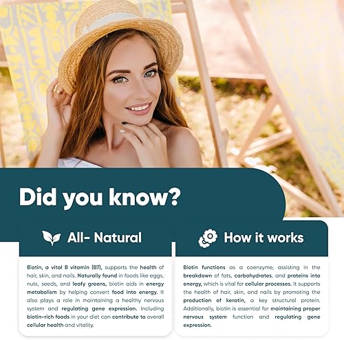 Miniatura 5 de Cápsulas de biotina 10,000 mcg  Cápsulas veganas de alta potencia para un cabello, piel y uñas saludables  Sin gluten, sin OMG, 60 cápsulas