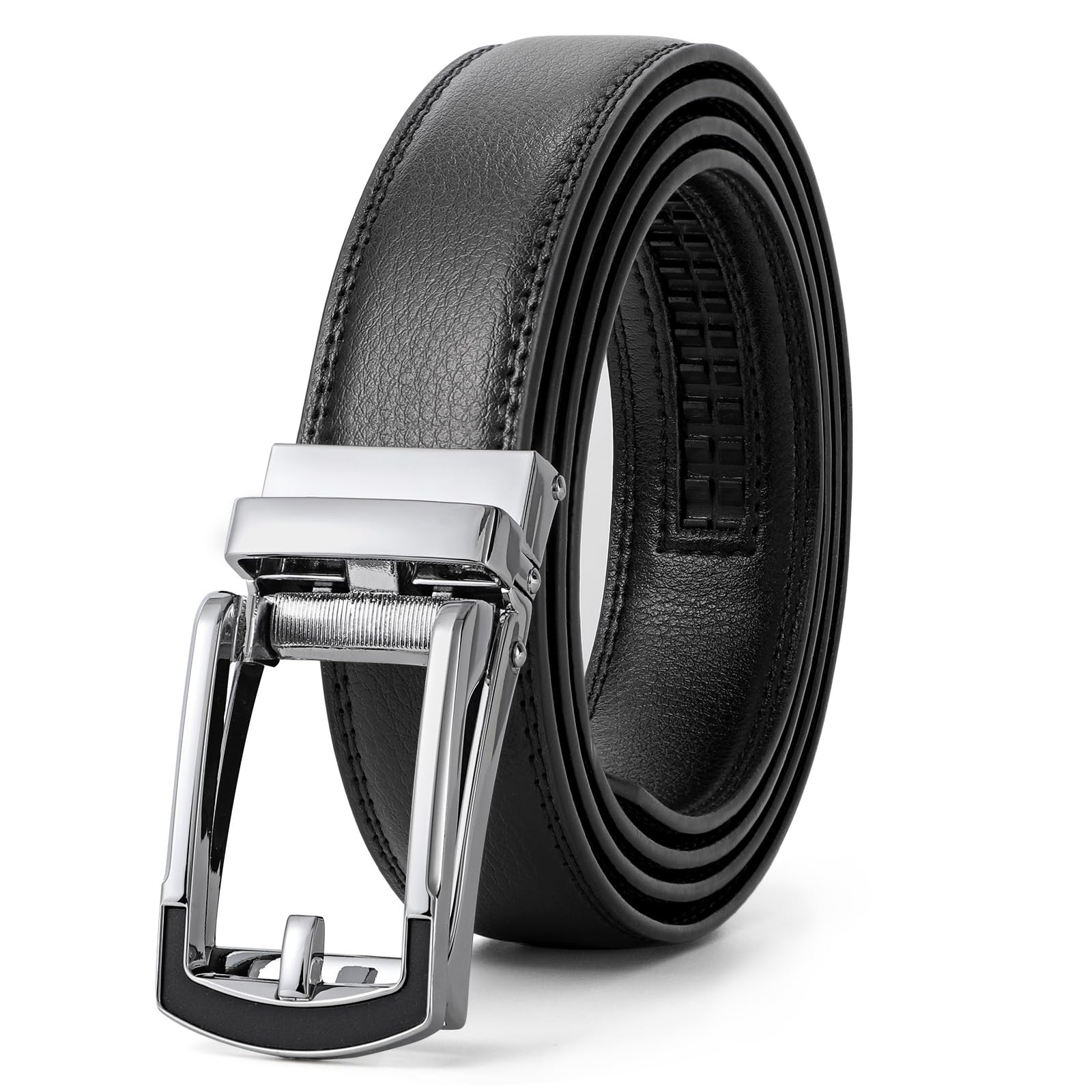 JasGood Herren Ledergürtel Automatische Ratsche Gürtel für Herren Leder Gürtel 33mm Breit mit Verstellbarer Automatische Schnalle für Anzug Geschäft Lässig