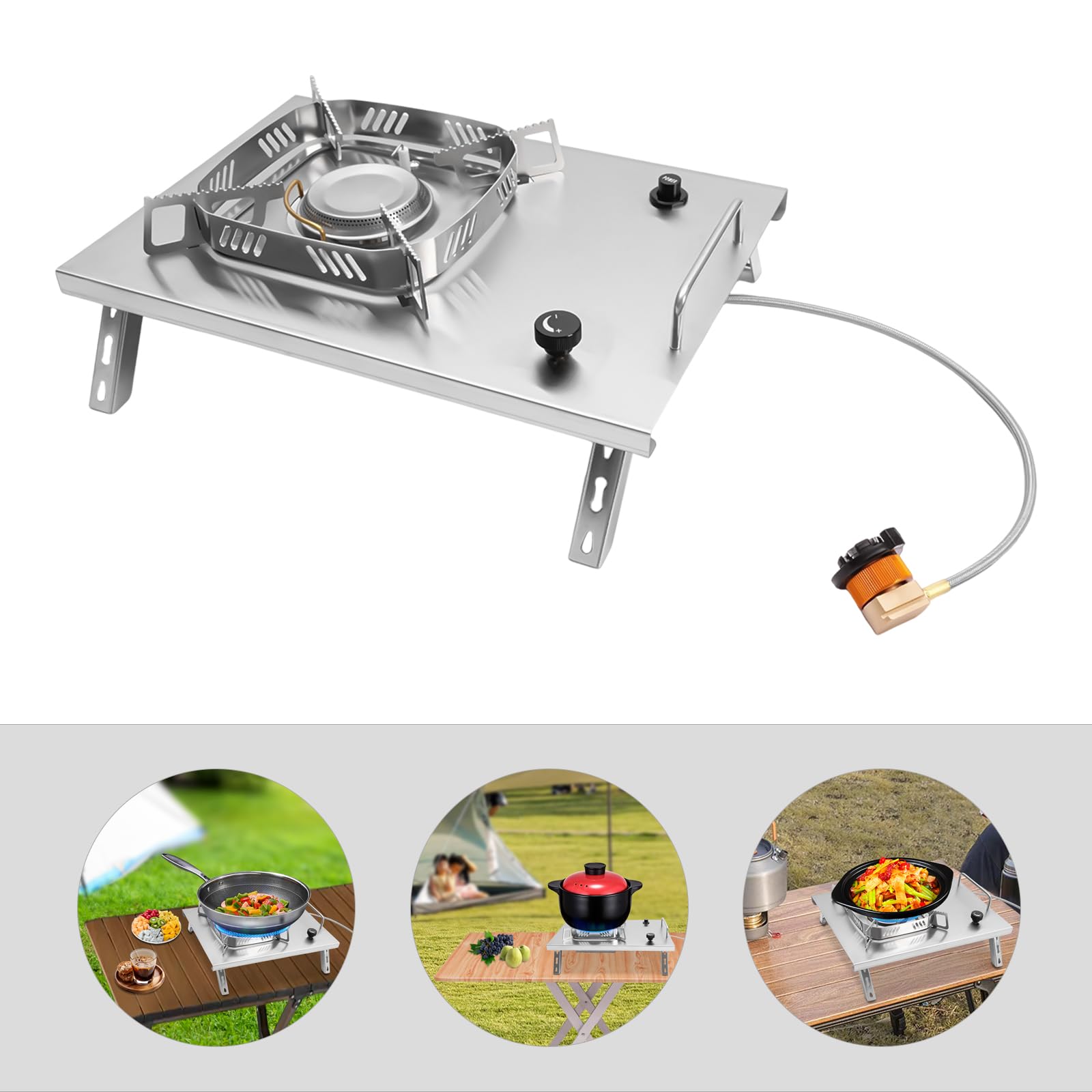 Hornillo de camping de gas plegable de 2600 W, hornillo de gas portátil con encendido piezoeléctrico, resistente al viento, quemador ajustable, incluye bolsa portátil para pícnic al aire libre,