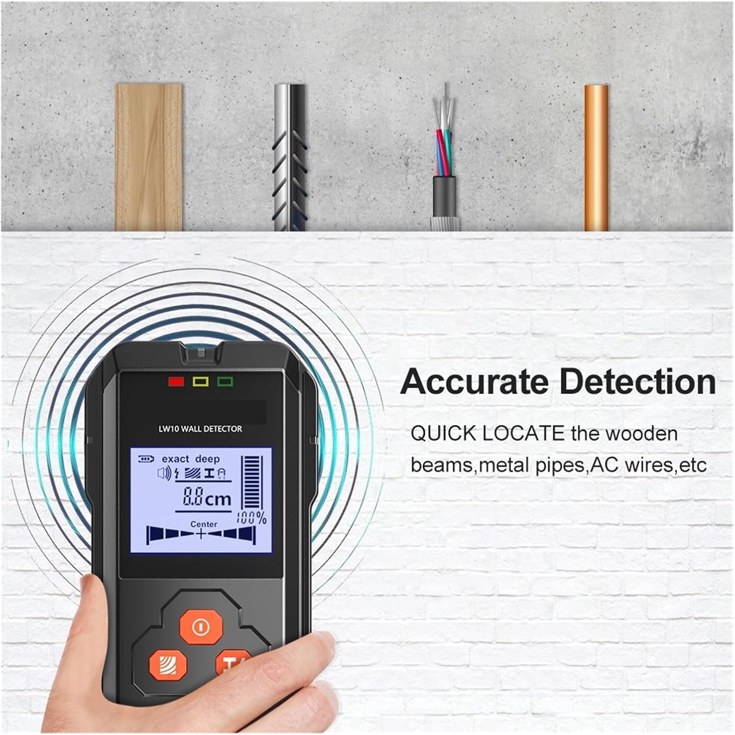 Stud Finder Metal Detector Backlit Black AC Wood Stud Finder Cable Wires Depth Tracker Undeground Sturs Wall Scanner LCD HD Display