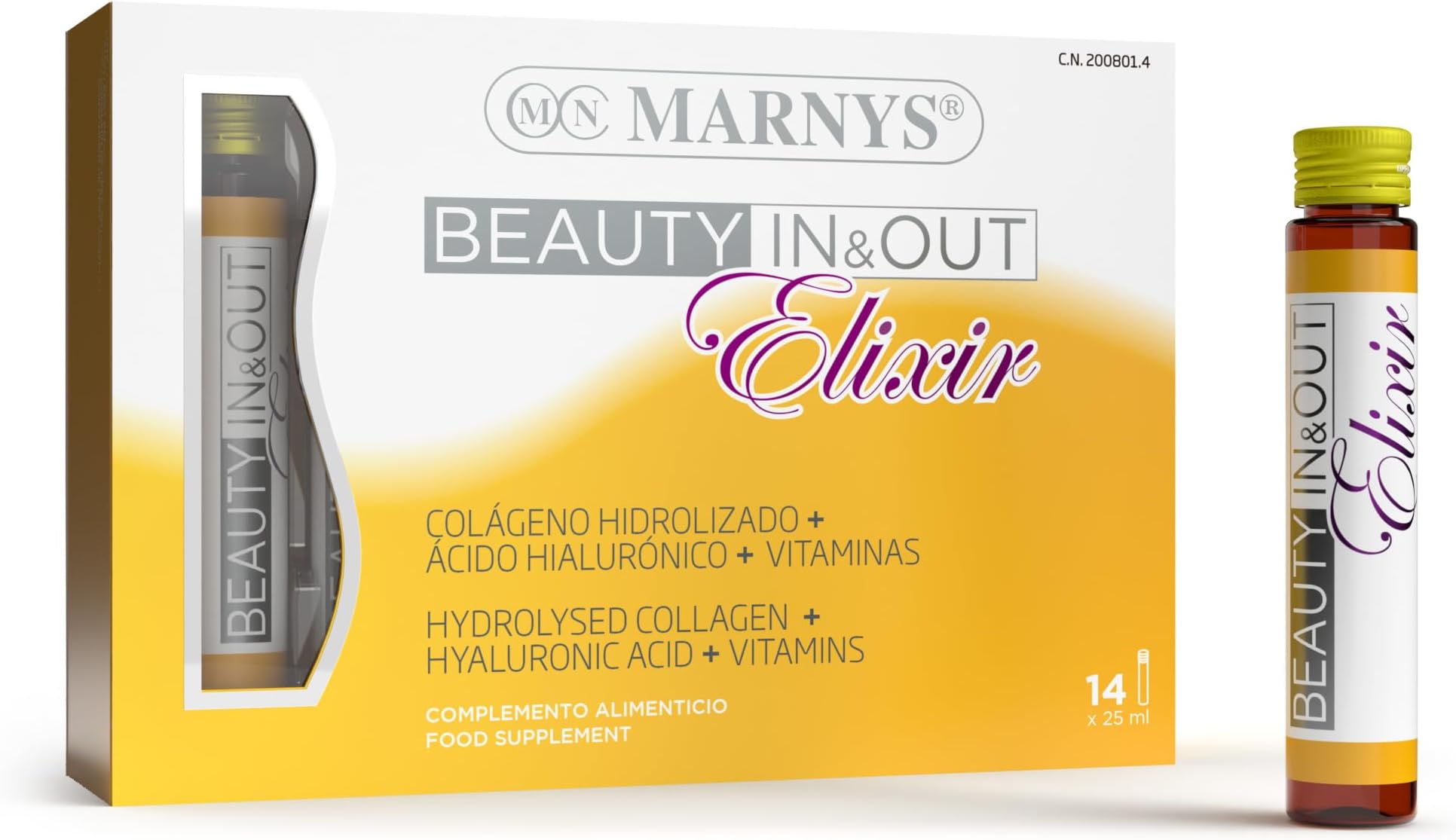 Beauty in & Out Elixir - 5000 mg Hydrolyzed Collagen Type 1 Shots - Hyaluronic Acid - Vitamins & Minerals - Skin Firmness - Hydration & Anti-Aging - 14 Drinkable Vials for Skin, Hair and Nails