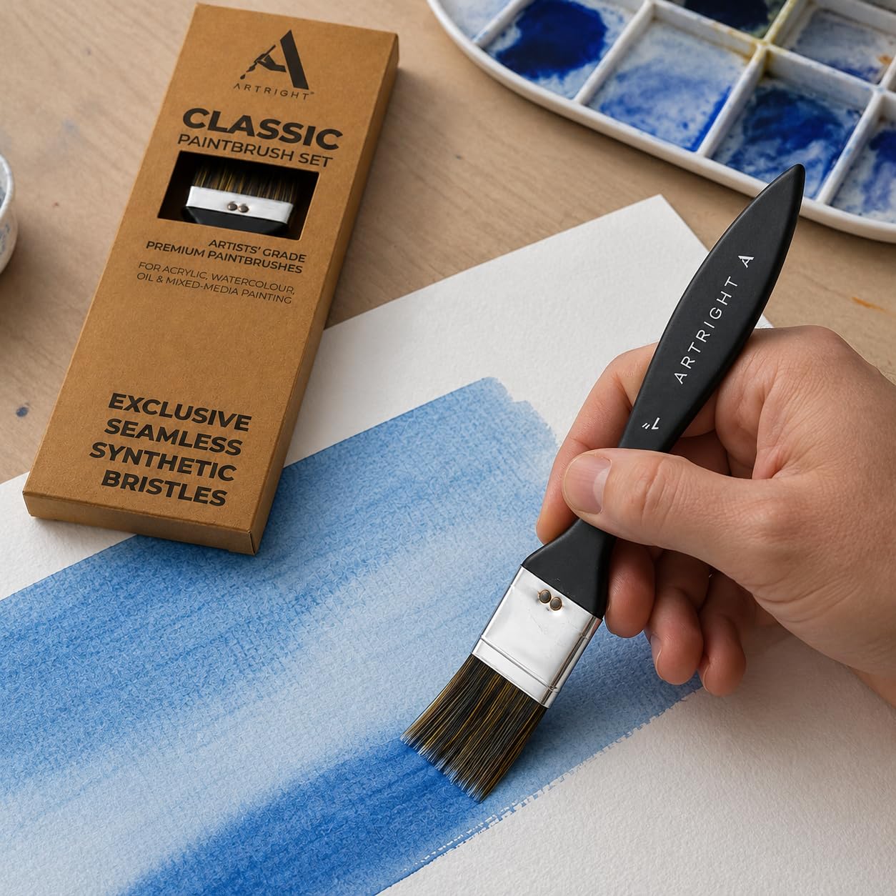 ArtRight Flat Wash Paint Brushes - Handmade Professional Artist Painting Brushes for Painting for Acrylic, Oil & Gouache Painting (1 inch wash Brush)(Wood) 2