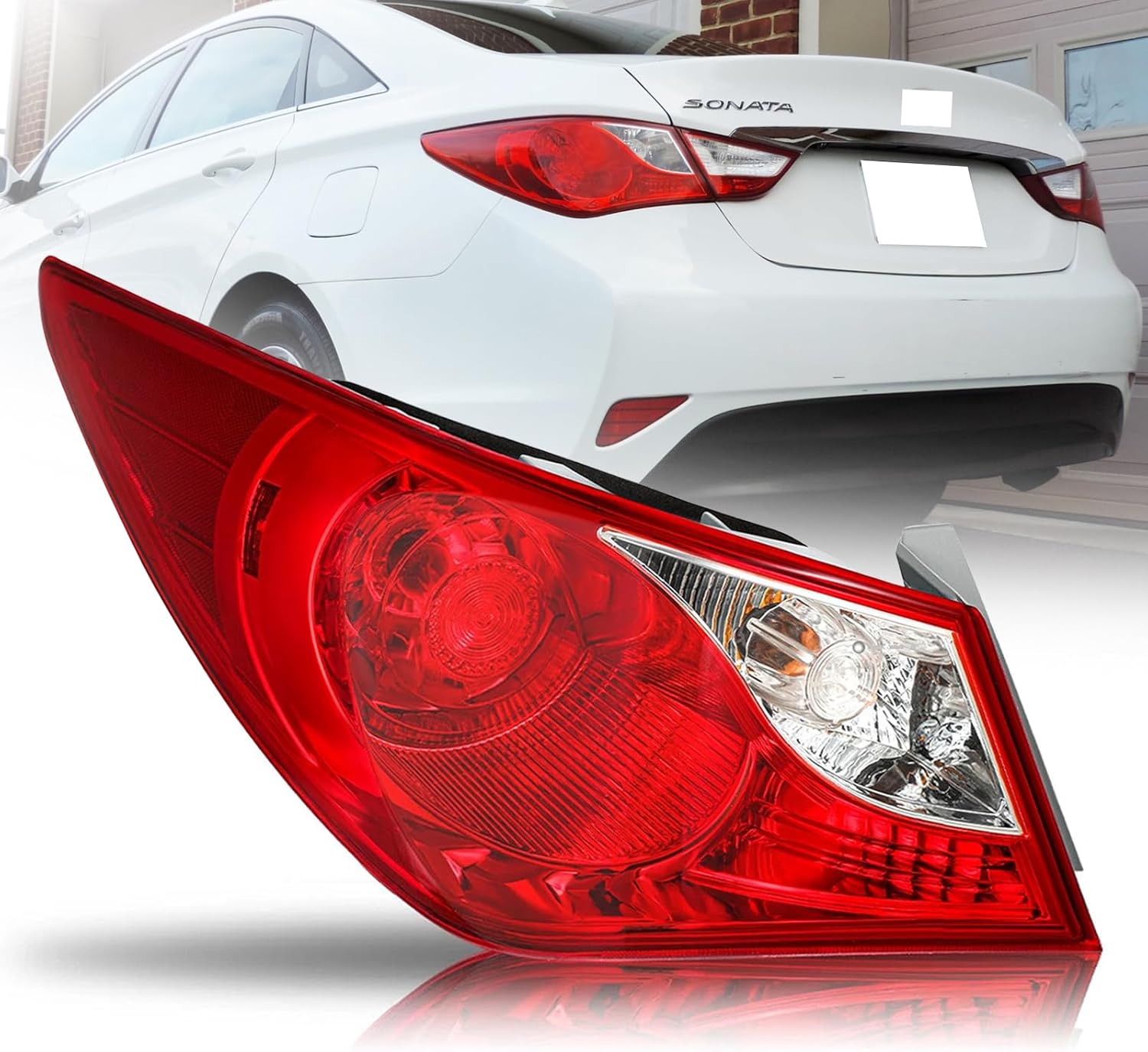 2011-2014 Sonata Taillights,Tail Light Assembly Compatible with 2011 2012 2013 2014 Hyundai Sonata,Brake Lamp Reverse Light Replacement Rear Left Driver Outer Side HY2804116(Not for Hybrid Models)