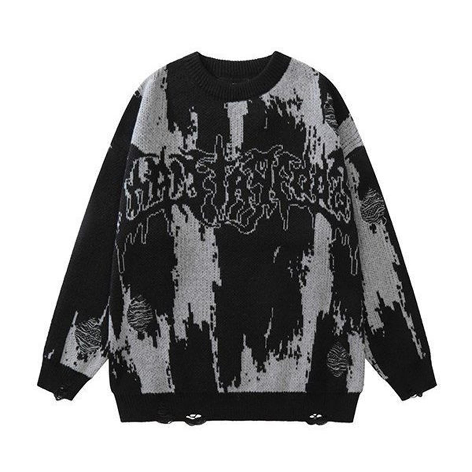 Pull en tricot Y2K avec motifs en relief amples coupe punk rétro - 8