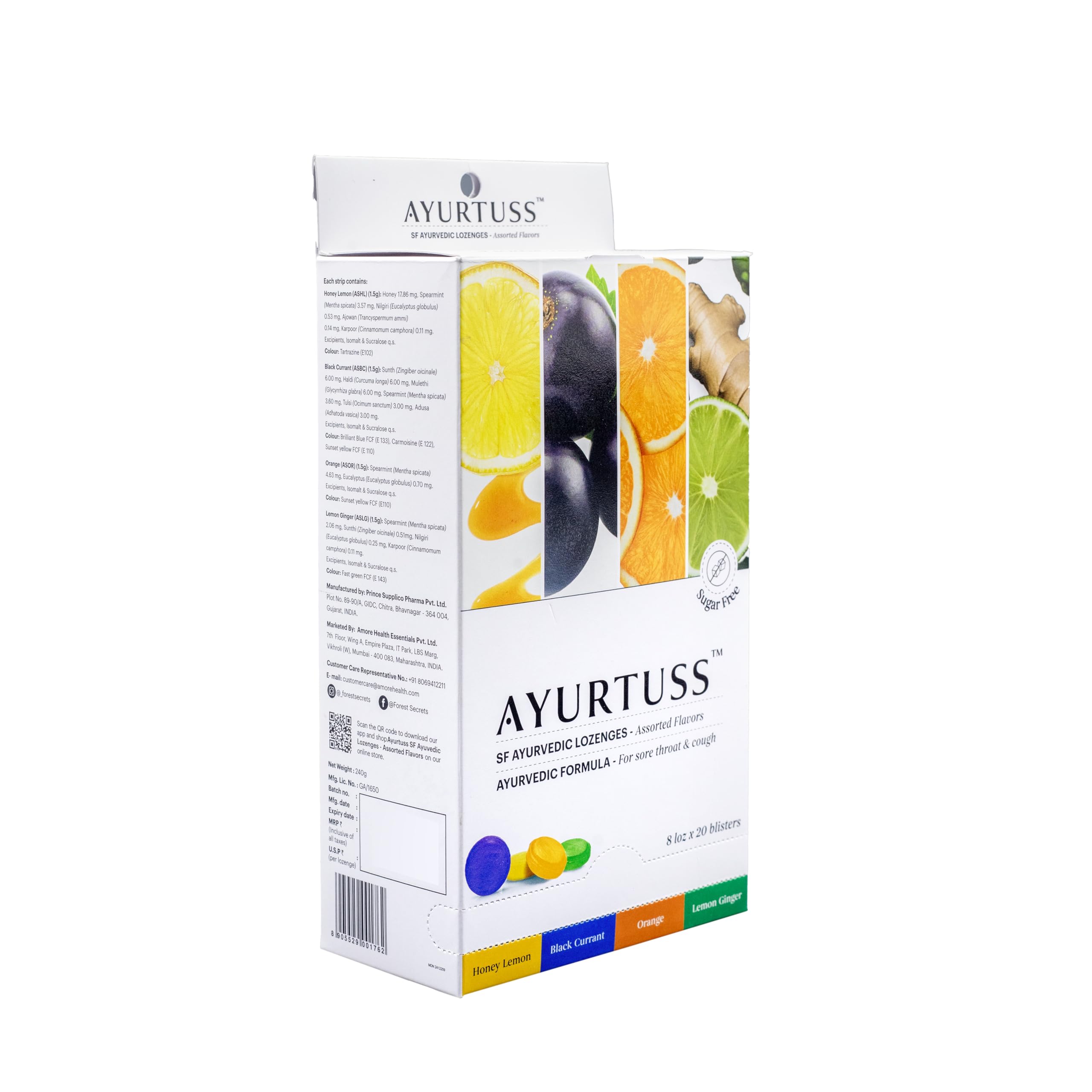 Ayurtuss SF Ayurvedic Assorted Lozenges | Sore Throat & Cough Relief| For Itchy Throat| Orange, Lemon Ginger, Honey Lemon, Black Currant - 20 X 8'S-image-45