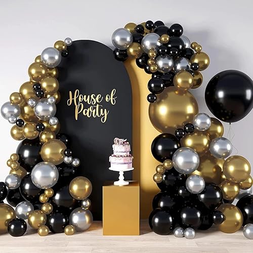 Miniatura 6 de Kit de arco de guirnalda de globos dorados y negros, 118 globos metálicos dorados y negros con diferentes tamaños para graduación, cumpleaños,