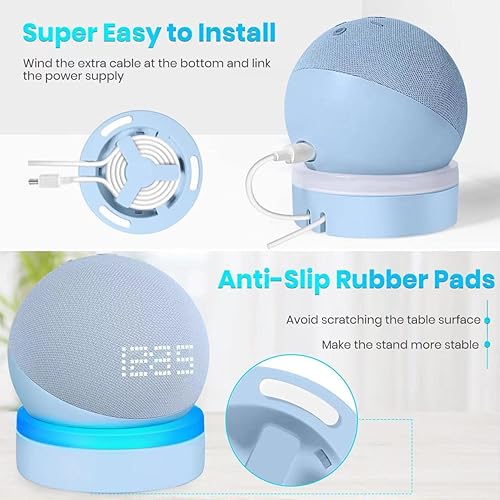 Miniatura 5 de Soporte de mesa para Echo Dot 5ª generación, soporte de escritorio para Echo Dot 4ª/5ª generación, soporte base con guía de luz, accesorios