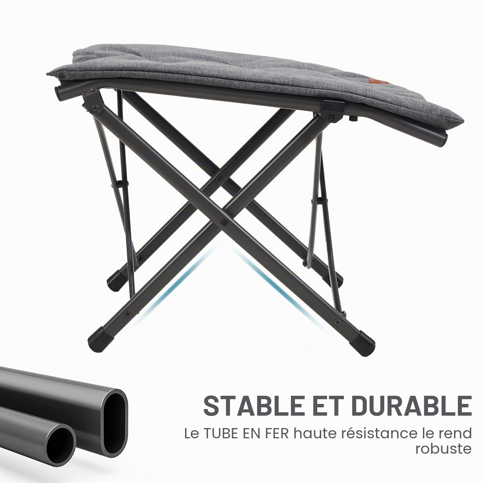 EVER ADVANCED Repose-pieds de camping pliable ergonomique pour salon, repose-pieds de jardin pliable, repose-pieds léger avec sac de transport pour chambre à coucher, jardin, terrasse, extérieur, gris