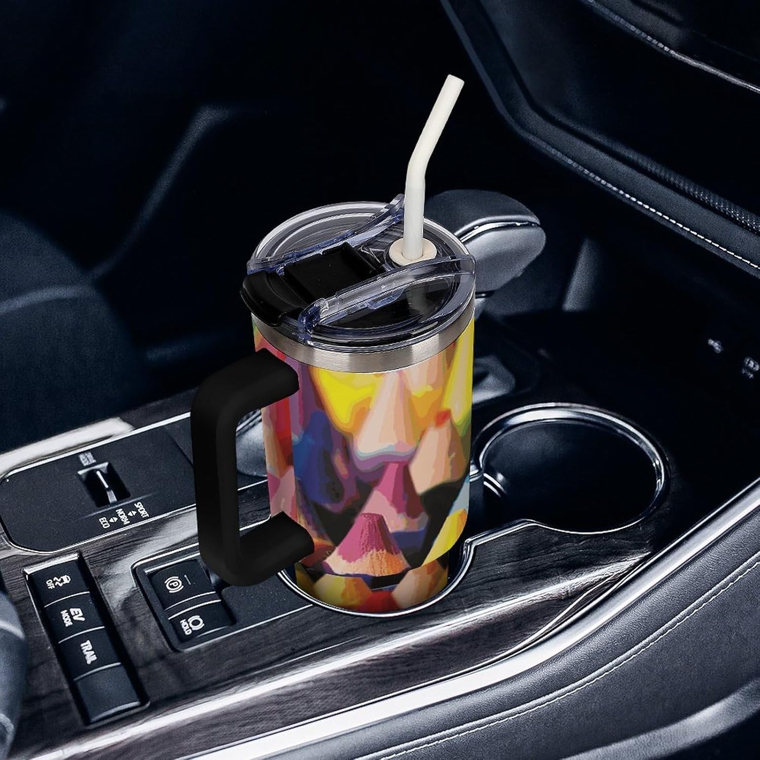 40 Oz Insulated Mug with Handle, Stainless Steel Crayons Printed Travel Mug Portable Leak-proof Large Car Mug for Home, Office Or Car