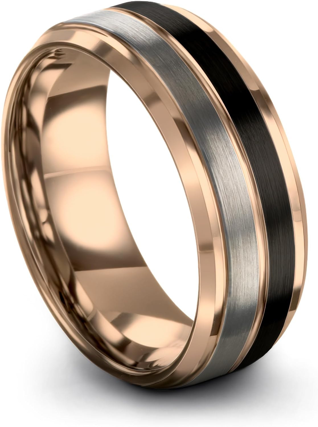 Tungsten Wedding Band Ring 6mm 8mm for Men Women 18k Rose Yellow Gold Plated Step Bevel Edge Black Grey Brushed Polished