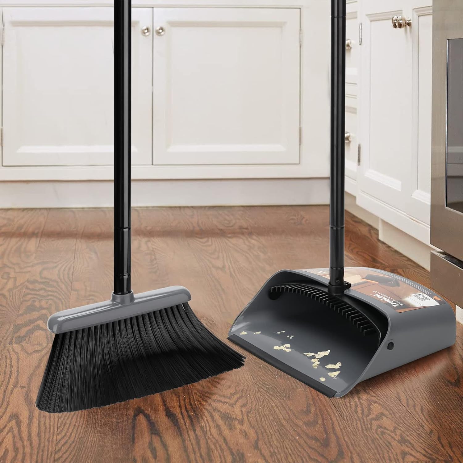 KeFanta Broom and Dustpan Set,Dust Pan with Long Handle,52”Broom with Stand Up Dustpan Combo Set for Sweeping Indoor Home Kitchen Office Lobby