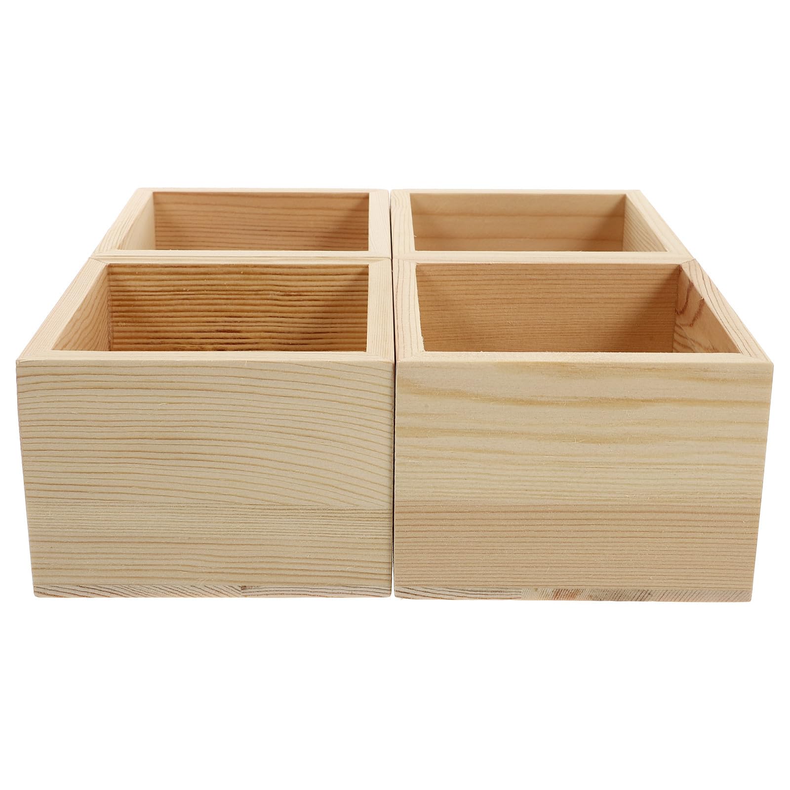 INOOMP Set 4 Scatole in Legno Fai da Te senza Coperchio 10x10x7 Cm Portaoggetti Decorativo Retrò per Gioielli e Piante, Organizer Artigianale per Casa e Ufficio
