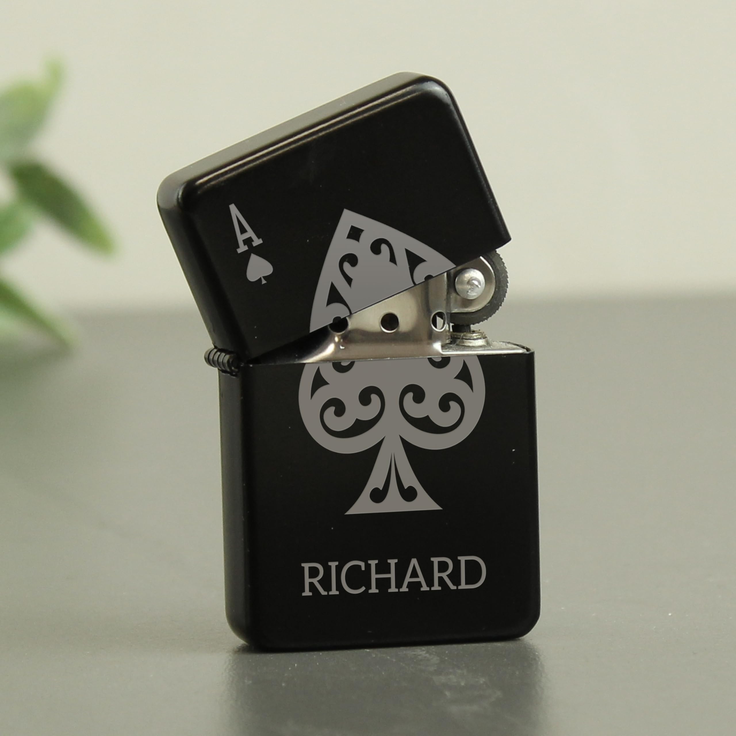 Personalised Memento Black Personalised Ace Of Spades Petrol Lighter