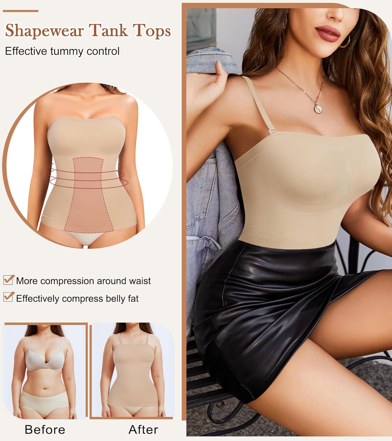 Strapless Shapewear Tank Tops for Women Tummy Control Compression Tanks Shaper Cami Slimming Camisole - Image 4