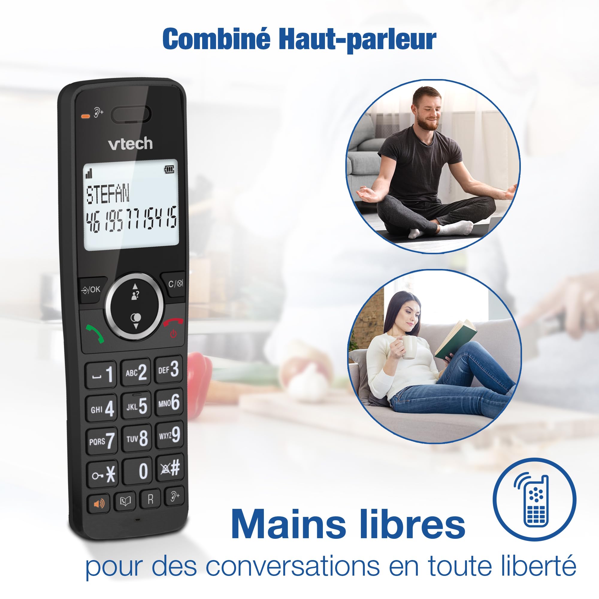 VTech DECT sans Fil à 3 combinés, Blocage d'appel, rétroéclairé, conférence, 18 Heures d'autonomie, amplificateur, Haut-Parleur Mains Libres, numérotation Rapide, Mode ECO et Silencieux | ES2002