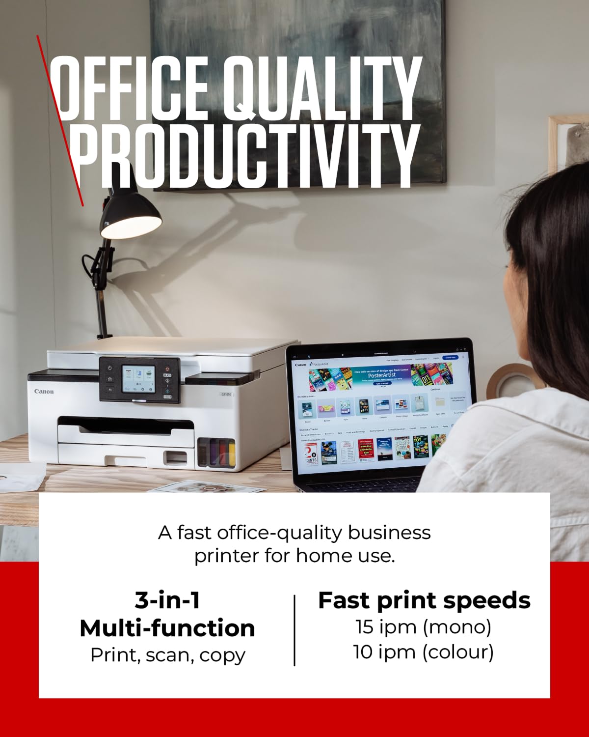 Canon MAXIFY GX1050 Ad inchiostro A4 600 x 1200 DPI Wi-Fi (Wi-Fi, print, scan, copy and cloud 15ppm [mono], 10ppm [colour] 250 sheet cassette Refillable ink tank USB, dual band wi-fi and ethernet)