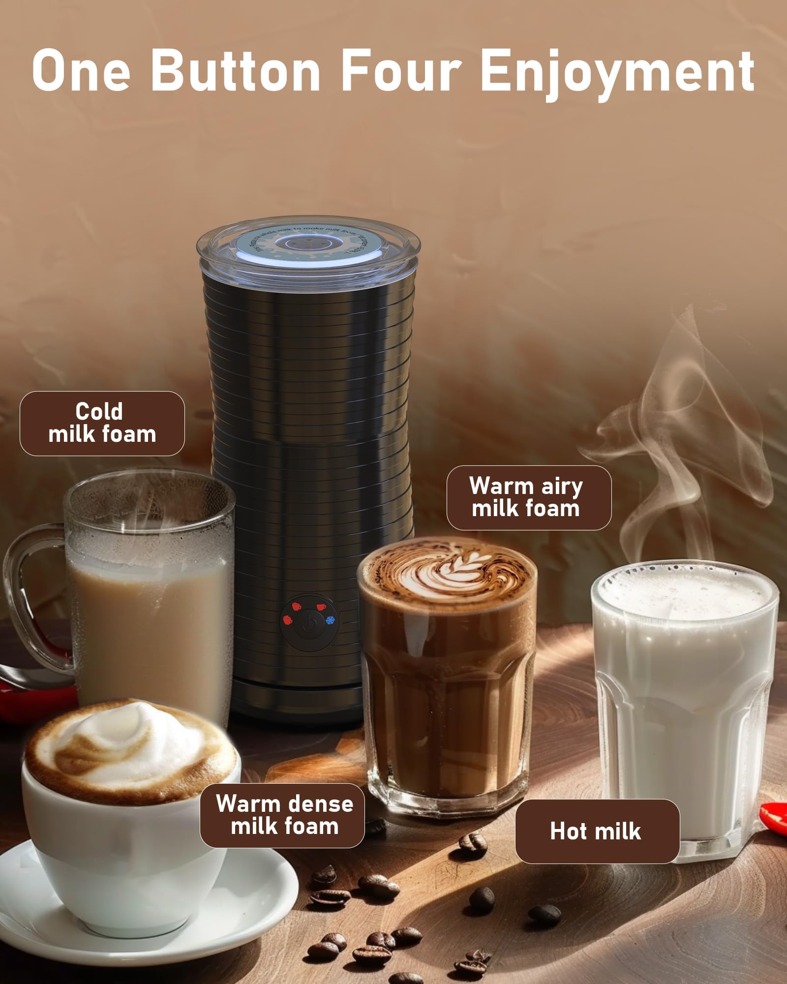 Morpilot Elektryczny spieniacz do mleka 4 w 1 z gorącą i zimną pianką i podgrzewaczem mleka, automatyczny emulator 400 W 240 ml do Cappuccino Macchiato Latte