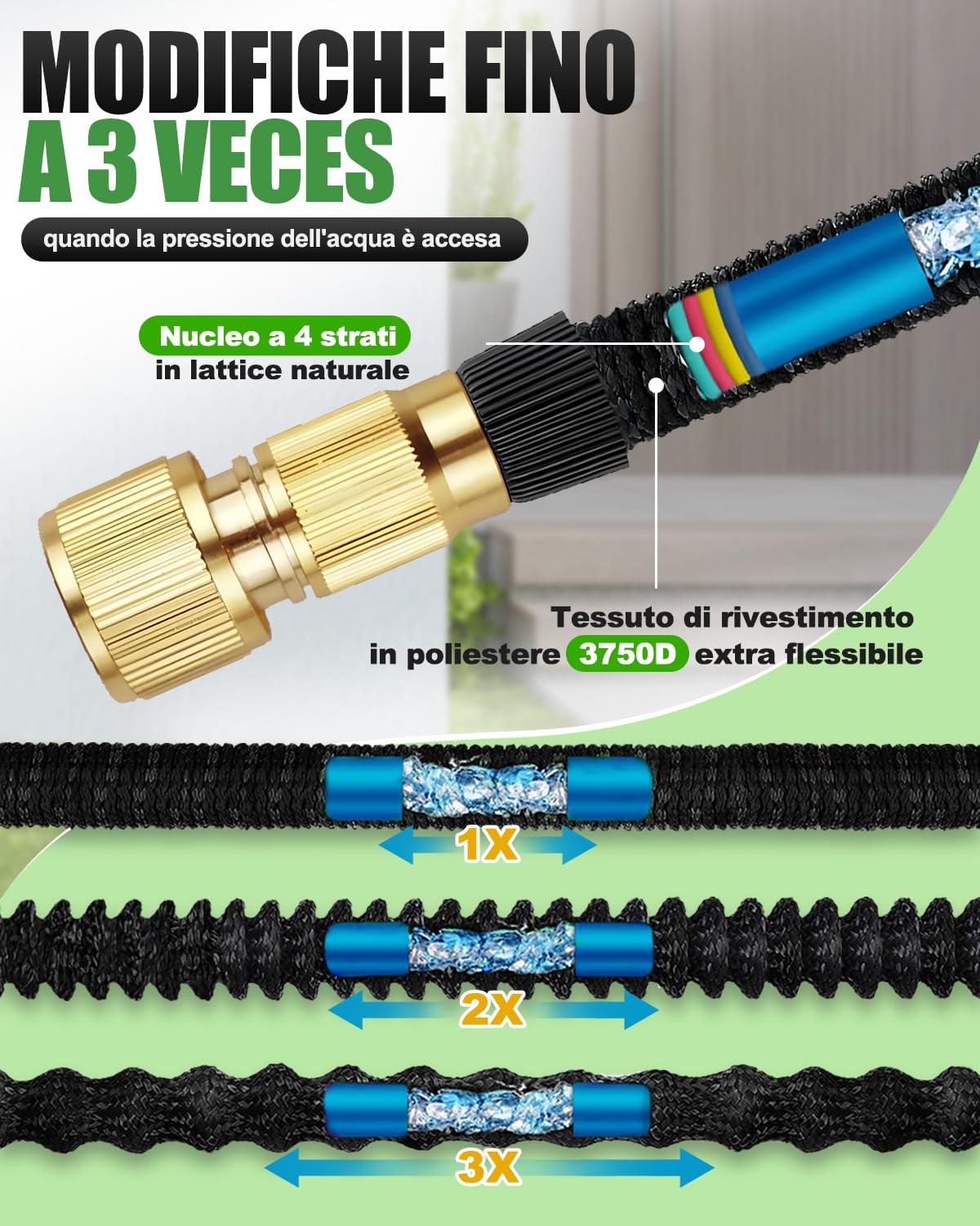 Tubo Flessibile Giardino 30m Nero, Canna Acqua Estensibile Professionale per Grandi Superfici, Tubo Magico Allungabile Anti-Piegatura, Connettori Rapidi