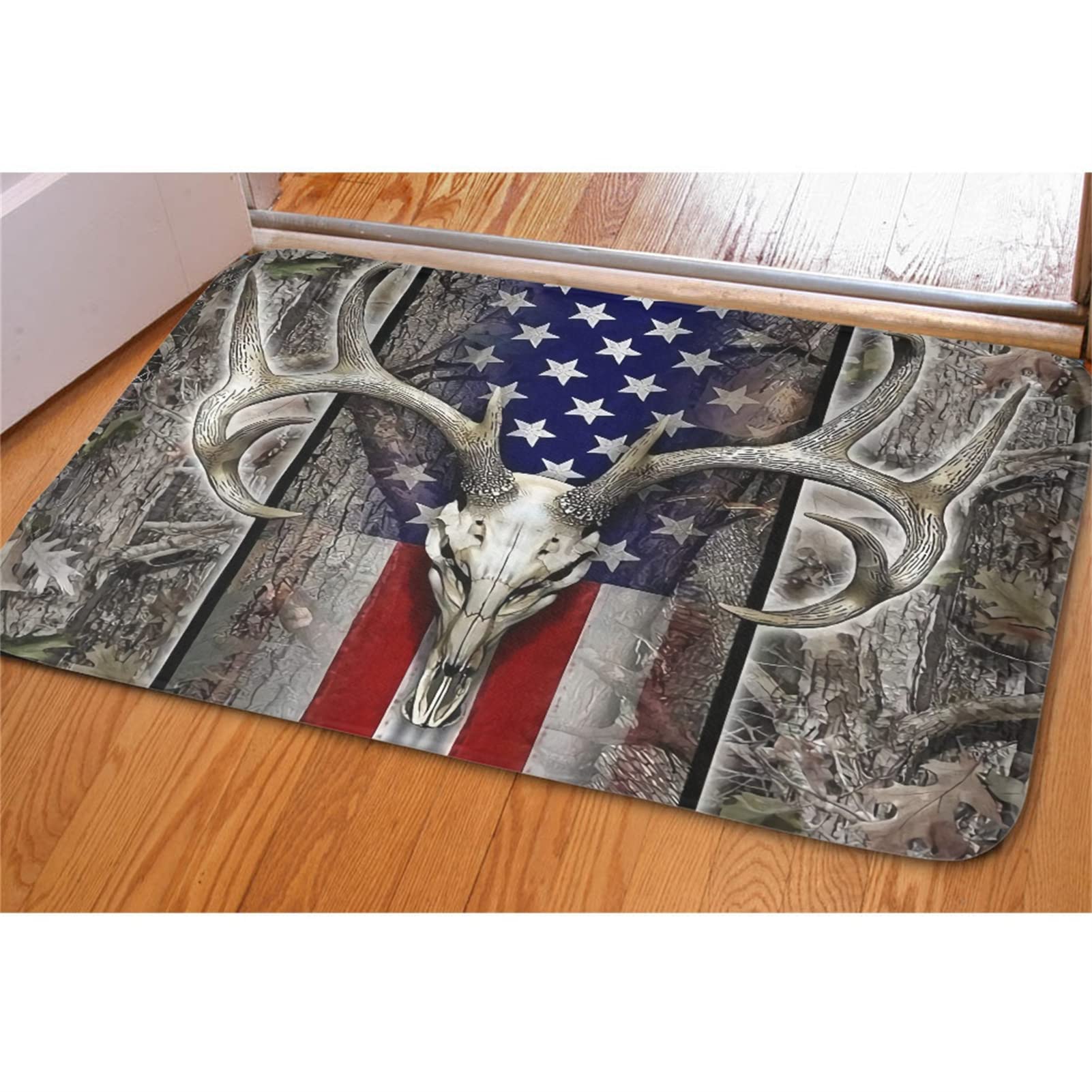 DISNIMO Durable Washable Doormat Entrance Kitchen Living Room Bathroom Entryway Floor Mat American Flag Wood Deer Skull Oak Camo Door Mat Weather Resistant