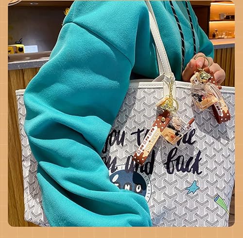 Hsyhere Men Women Creative Interesting Floating Milk Tea Brown Bear Lucky Bottle Keychain Keyrings, Bubble Tea Bear Moving Liquid Sand Car Key Chain Key Ring Bag Pendant Key Holder -Water Bottle #TOP6