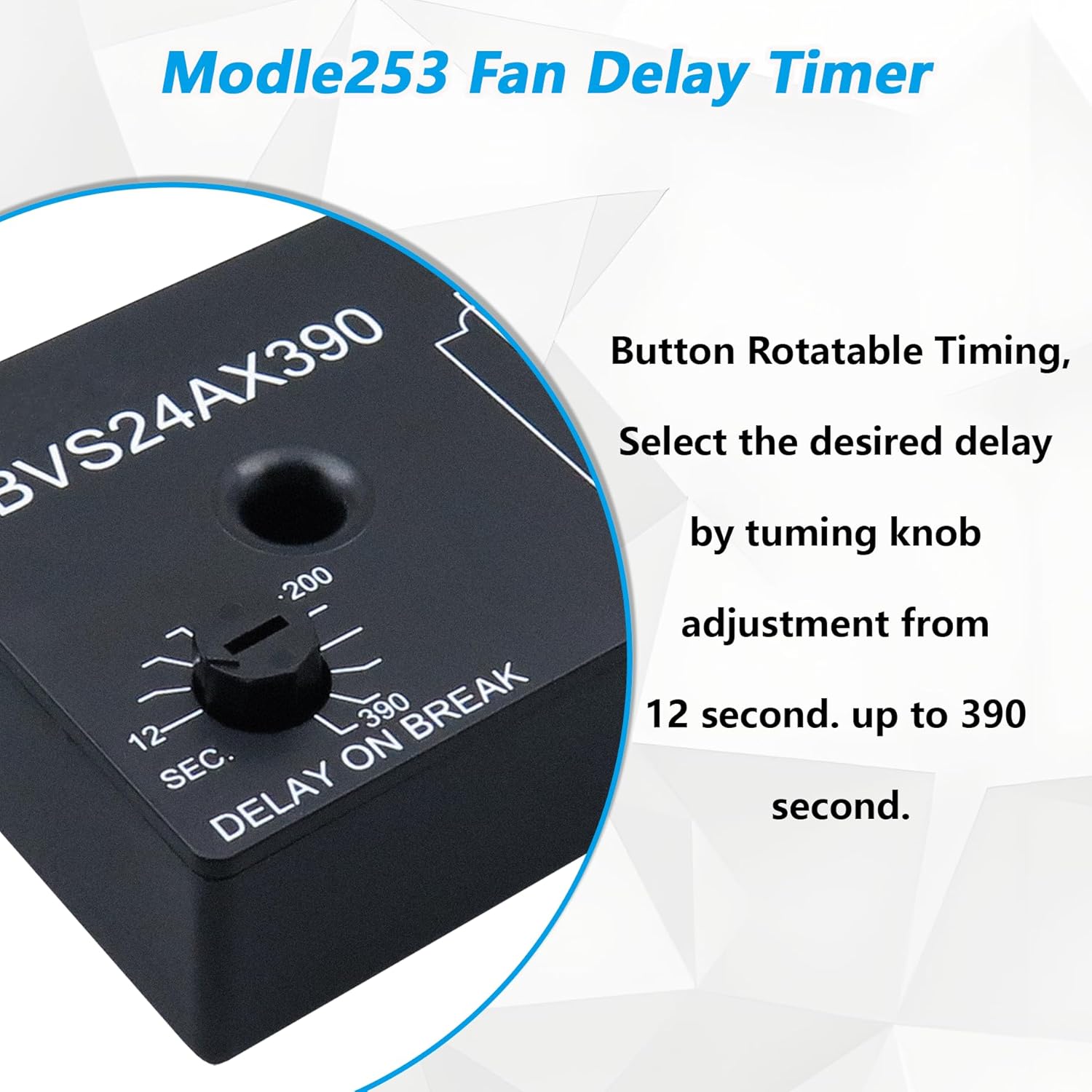 Model 253 Fan Delay Timer, Time Delay Relay Adjustable 12-390 Second Time Off Delay Replacement for ICM253 Blower Fan Control Board