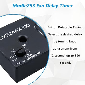 Model 253 Adjustable Fan Delay Timer,12-390s Off Delay for HVAC Blower Fan