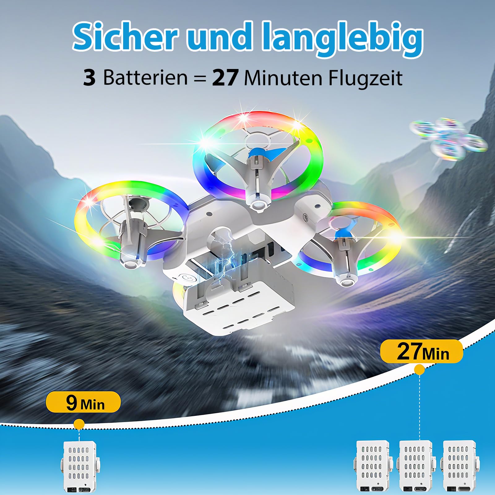 Mini Drohne für Kinder Drohne Spielzeug ab 6+ Jahre, RC Flugzeug Spielzeug Quadrocopter Drone für Kinder und Anfänger mit 3 Akkus, LED Lichter Indoor Outdoor Geschenk für Jungen Mädchen