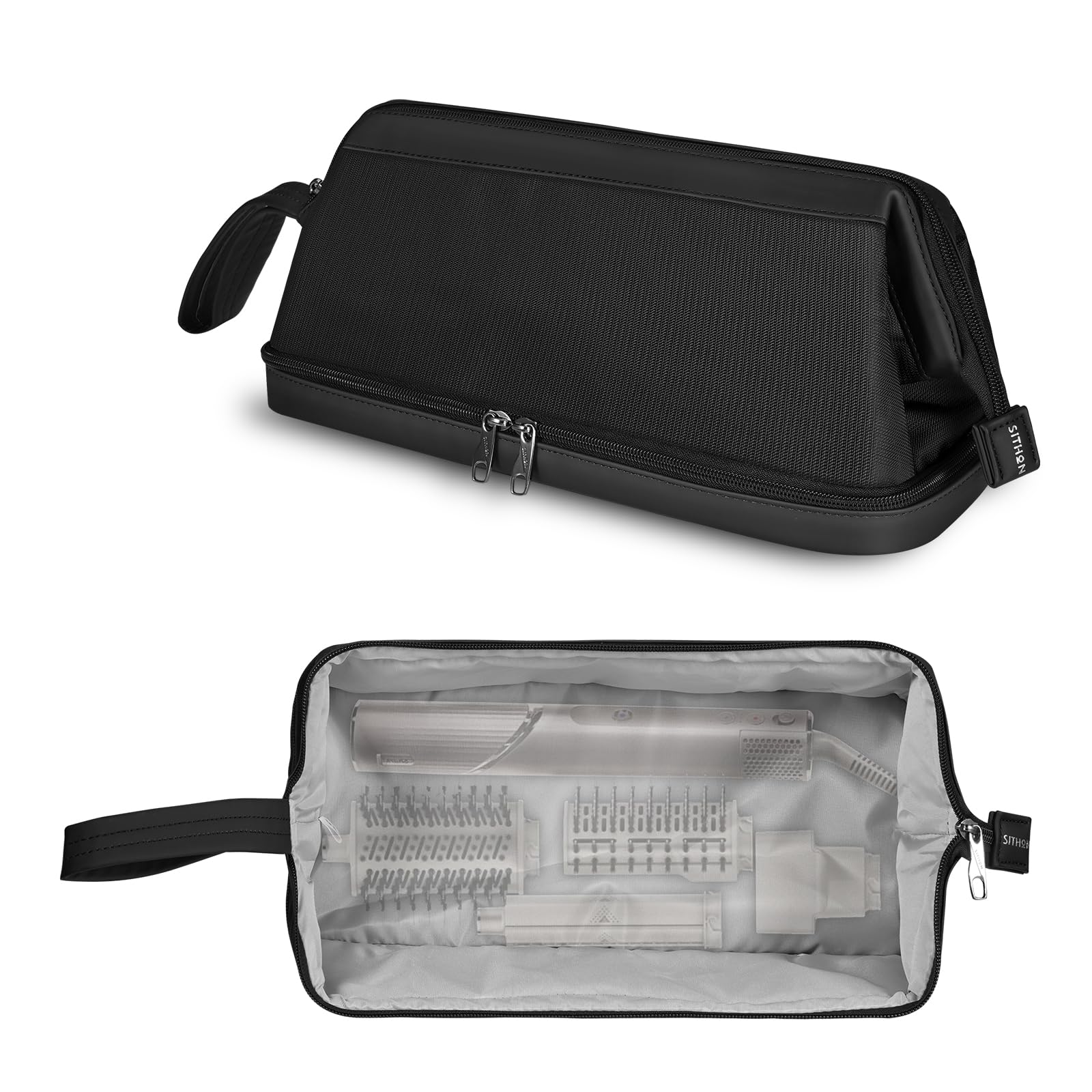 Double Layer Travel Carrying Case Compatible with Airwrap/Shark Speedstyle Flexstyle, Water Resistant Storage Organizer Bag w/Widely Opening for Dyson Supersonic Dryer (Bag Only) Black