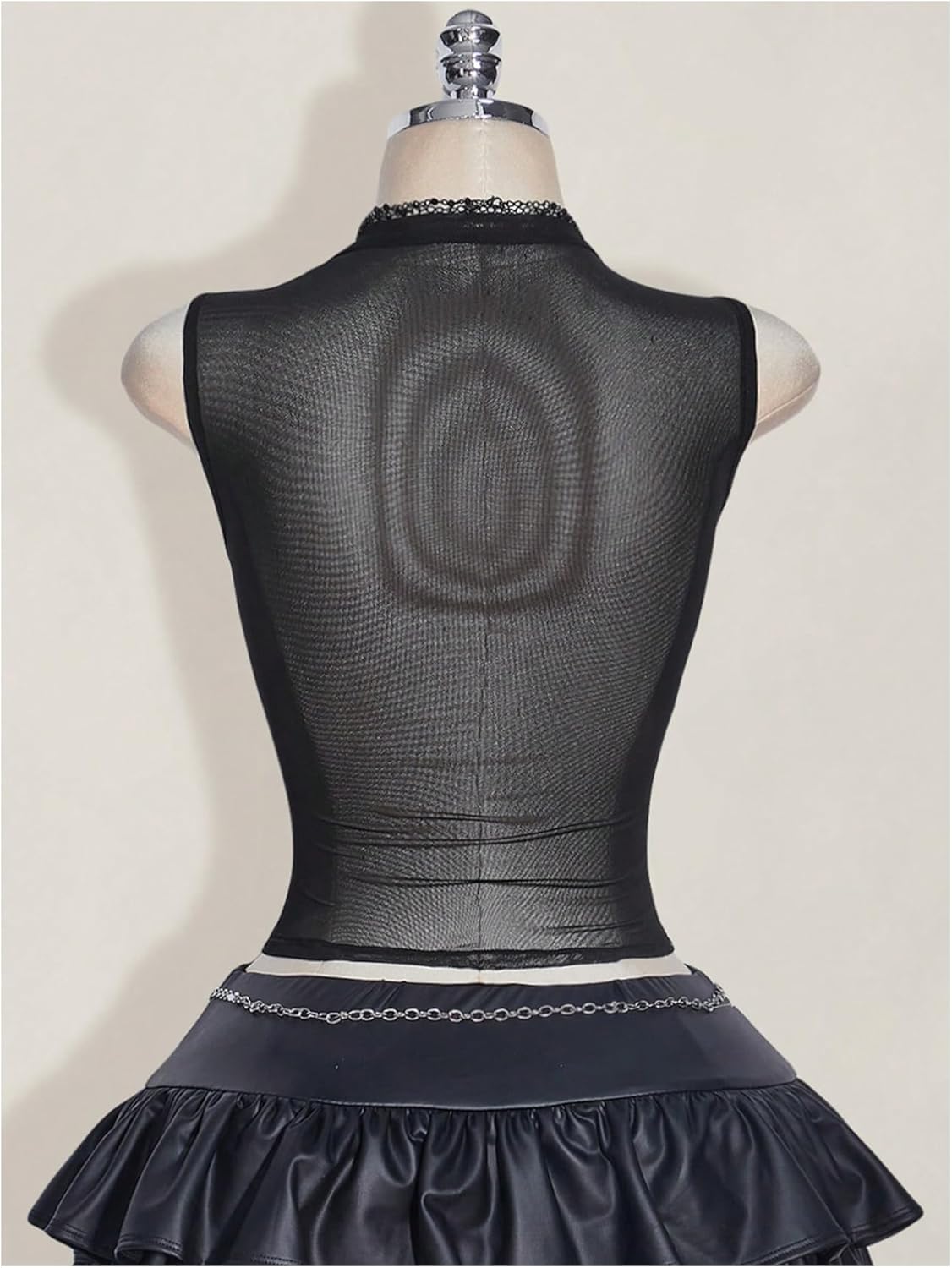 Women's Plus Size Rhinestone Letter Tank Top Sheer Mesh Sleeveless Crop Tops Y2K Shirts - Image 3