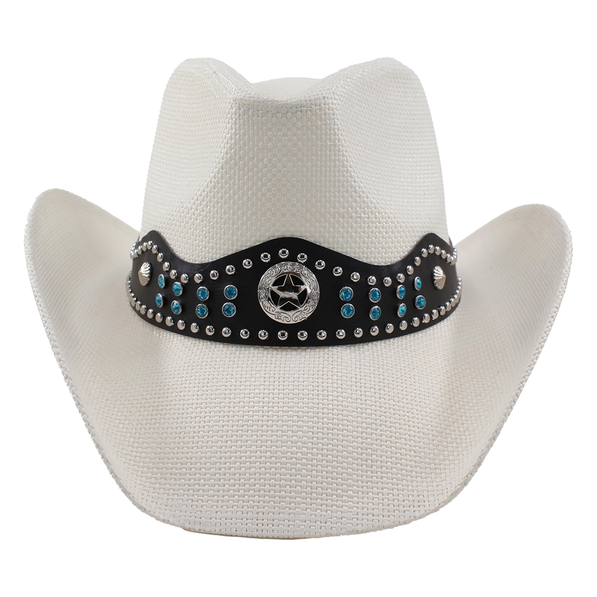 Sombrero Cowboy Hombre Mujer Estilo Marino con Estrella, Cuentas Azul Océano y Conchas, Ajustable para Festivales Verano