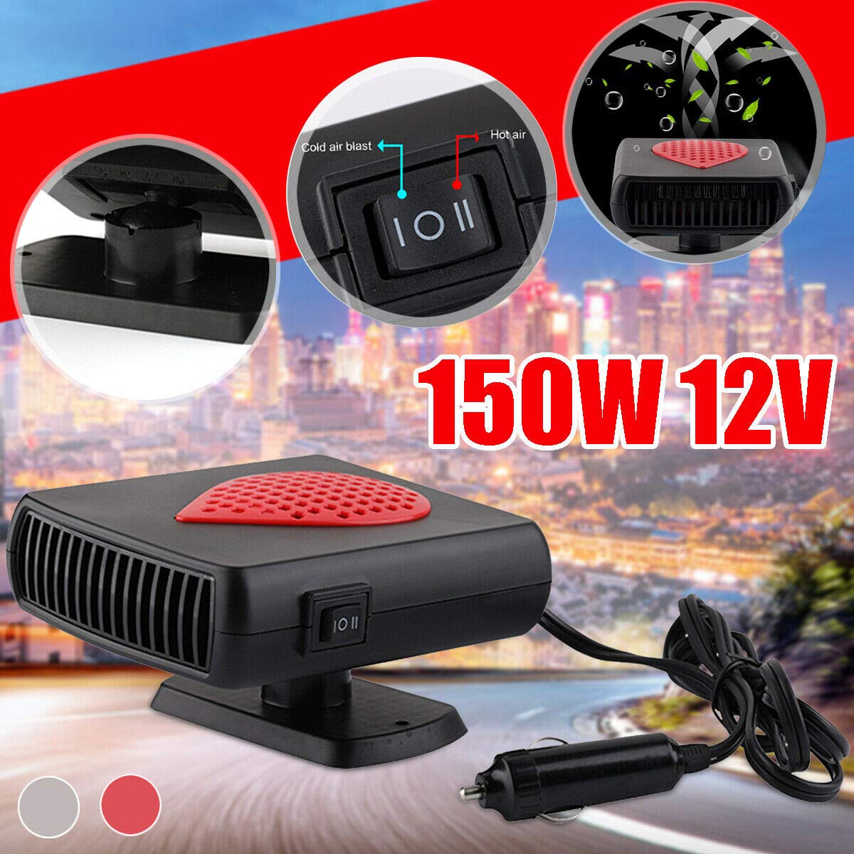 24 V 150 W 2 en 1 Calefacción y ventilador de refrigeración de coche, ventilador de refrigeración para encendedor de cigarrillos, descongelador a prueba de viento de ahorro de energía