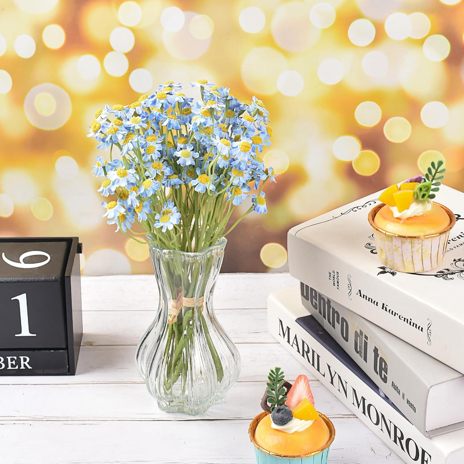 2 Bundles Small Artificial Daisy Flowers Bouquet Faux Silk Tiny Daisy Flowers for Home Garden Vase Decor (Blue) - Image 5