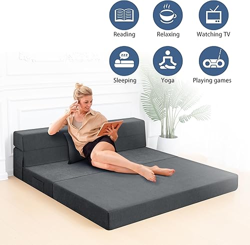 Miniatura 7 de Sofá cama plegable con almohada, silla plegable convertible para cama, colchón de espuma para el suelo, sofá cama plegable para sala de estar,