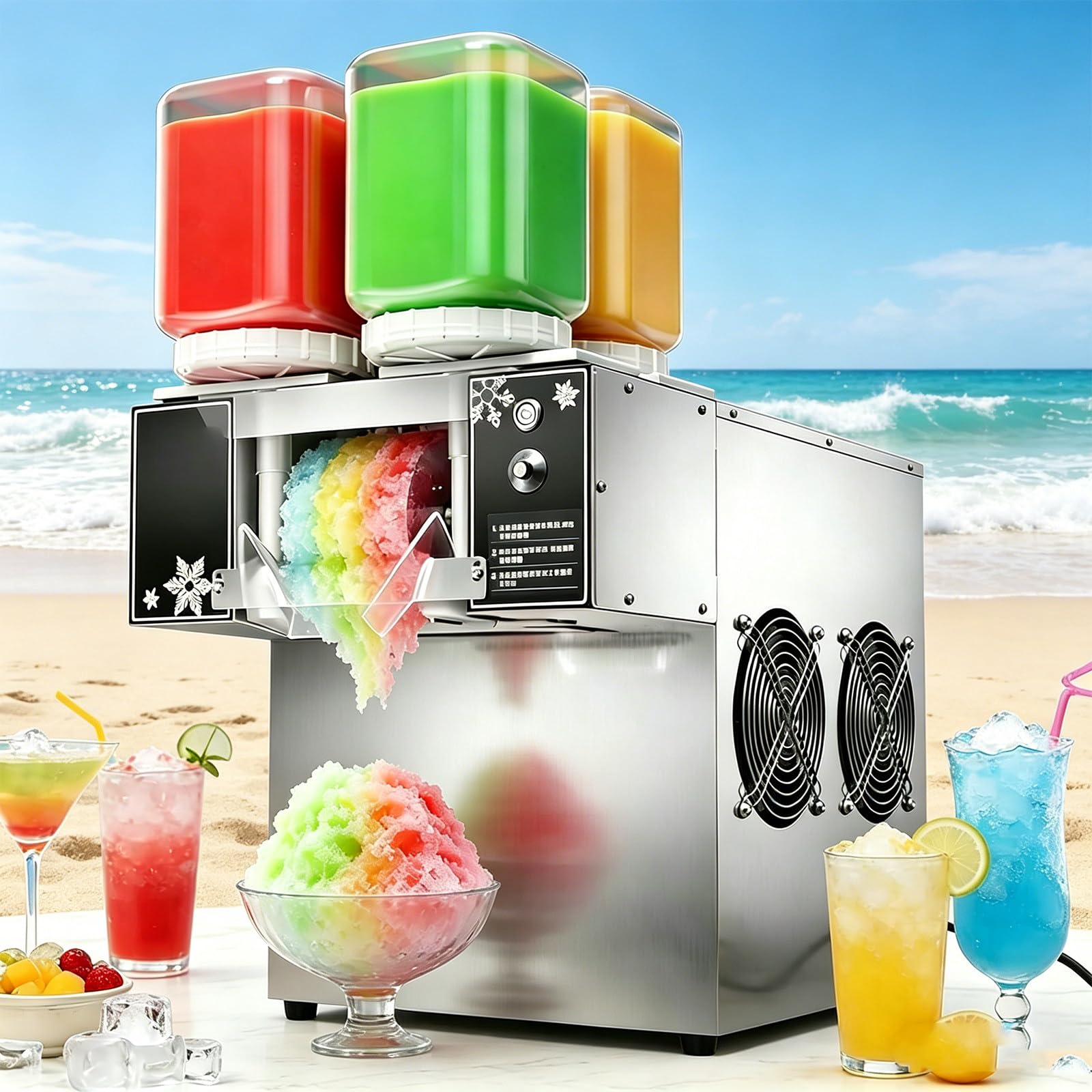 BITYCOW 750W Commercial Snowflake Ice Maker, 264.55lbs/24h Output, Stainless Steel Build with 9 Adjustable Speeds for Catering and Household Scenarios