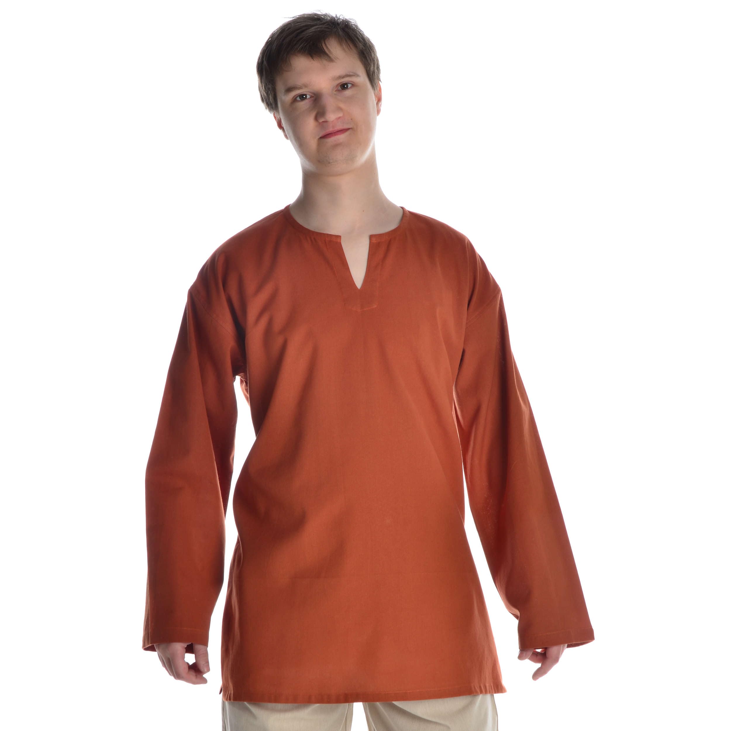 HEMAD Men's Medieval Tunic – Pure Cotton – S/M Rust-red