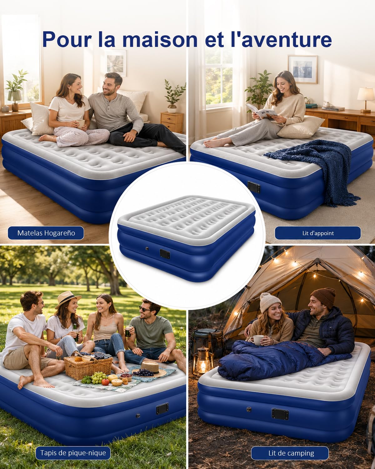 Spopal Matelas Gonflable 2 Personnes,200x152x40cm,2600mAh,Charge Max 450kg | Pompe Électrique Intégrée Rechargeable,PVC Épais Anti-Fuite Imperméable,Lit Gonflable Portable pour Camping Invités Voyages