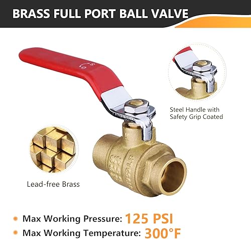 Miniatura 5 de HeSun Paquete de 2 válvulas de bola de sudor de 34 pulgadas, válvula de cierre de puerto completo de latón, 34 pulgadas SWT x 34 pulgadas SWT, 600