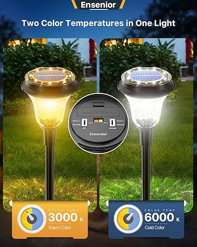 Miniatura 4 de Ensenior 2CCT - Luces solares para caminos de iluminación arriba y abajo, impermeables, paquete de 8, 3000 K6000 K seleccionables, luces solares LED