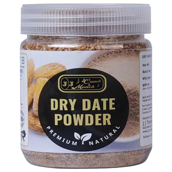 J J Crunch N Munch Dry Dates Powder - 120g and 250g, Natural, Organic & Sustainable, Rich in Vitamins, Minerals & Antioxidants, Perfect for Healthy Snacking, Cooking & Baking 120 gm