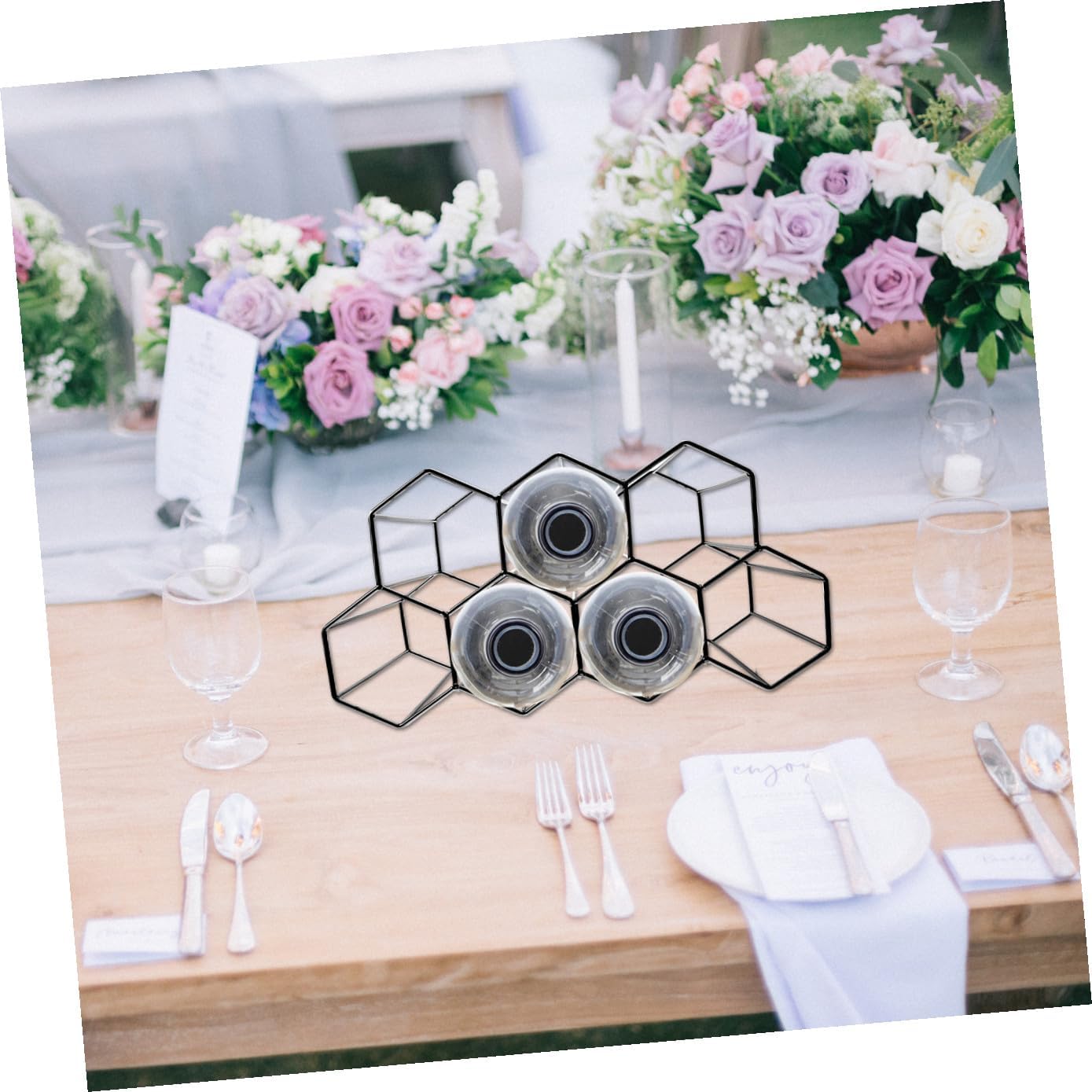 7holes Vintage Metal Honeycomb Wine Rack Display Stand Bottles Storage Organizer for Bar Kitchen Dining Room Elegant Design Stable Structure Compact