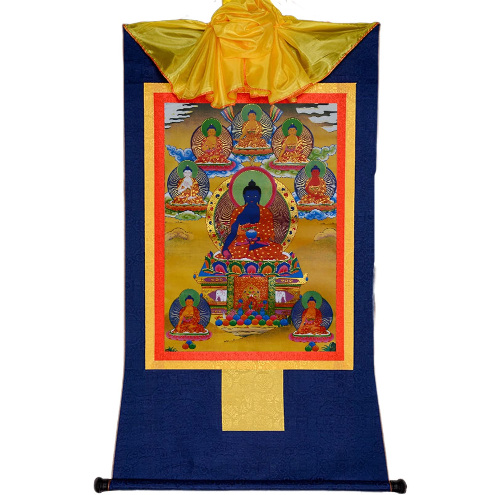 The 8 Medicine Buddhas Tibetan Thangka Tapestry Embroidery Painting Poster Artwork for Zen Home Decor Meditation (Color : Blue, Size : S)
