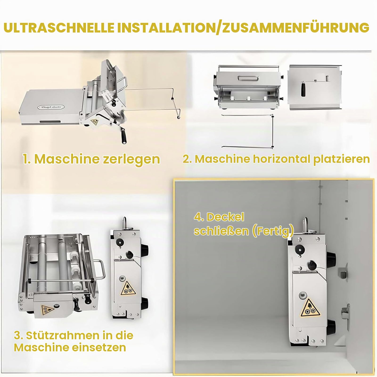 Teigrolle mit Einstellbarer Teigstärke, Faltbare Teigrolle mit Ausrollbrett, Manuelle Teigrolles für Pizza,Croissants,Gebäck und Fondant,für den Gewerblichen und Privaten Gebrauch, 300 mm Breit