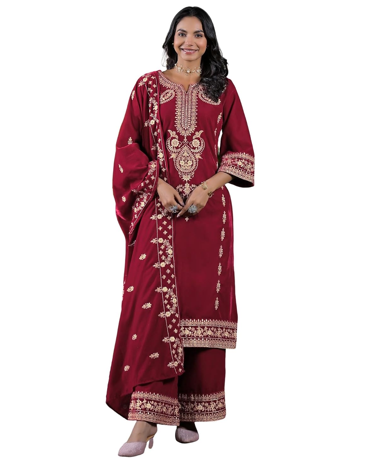 Skylee Women's Velvet Embroidered Straight Kurta with Pant & Dupatta - Review, Price and Buying Guide