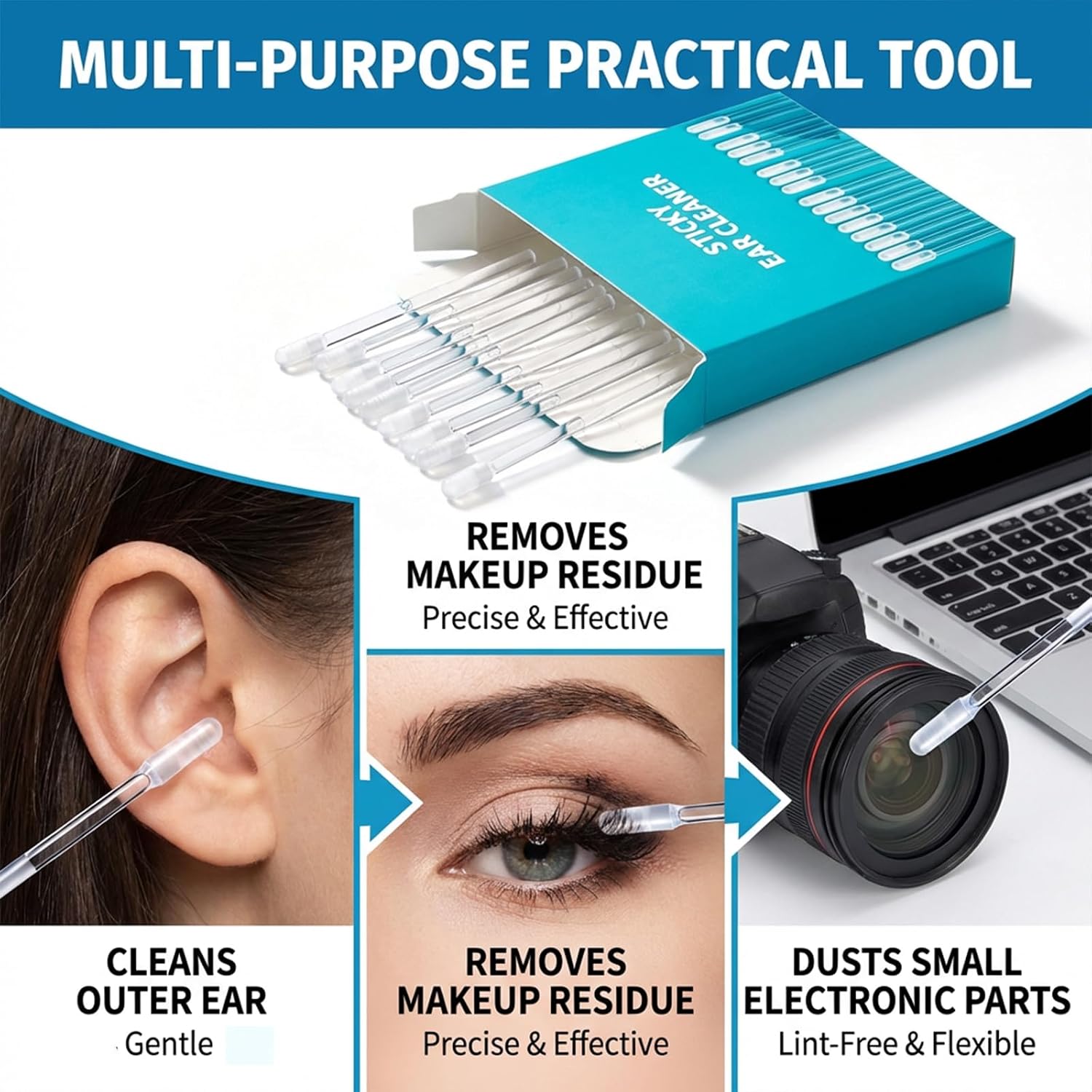 Ear Wax Remover, Sticky Ear Cleaner, Ear Cleaning Sticks, Ear Wax Adhesive Swabs for Adults, Home with Dust Cover Packaging for All Ages (72pcs)