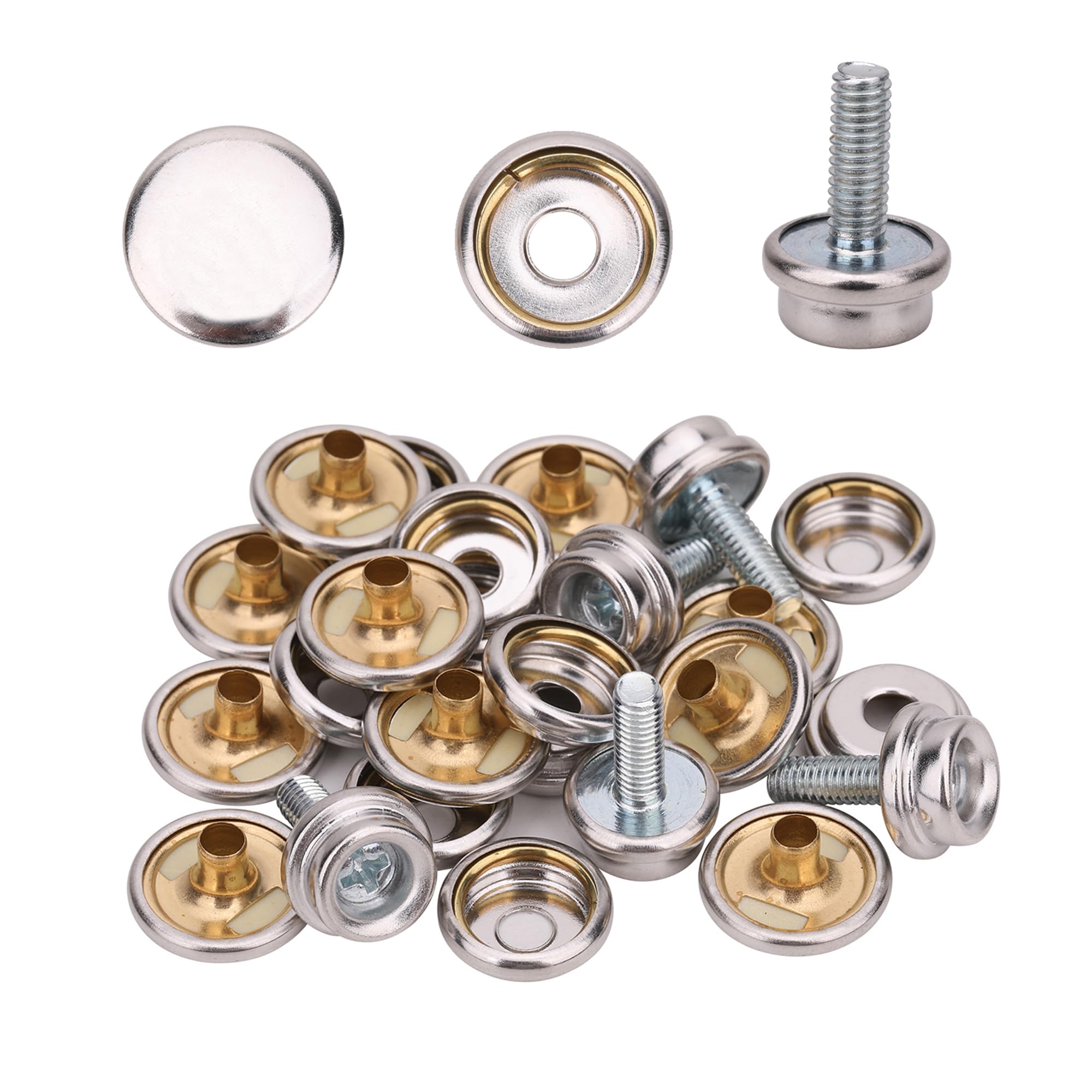 Weddecor Pack of 50 Machine Screw Press Studs, Snap Fasteners with Screw, 12mm Screw Snaps for Campervans, Caravans, Awnings, Sofas, Child Seats, Machinery Covers, Boat Covers, 15mm